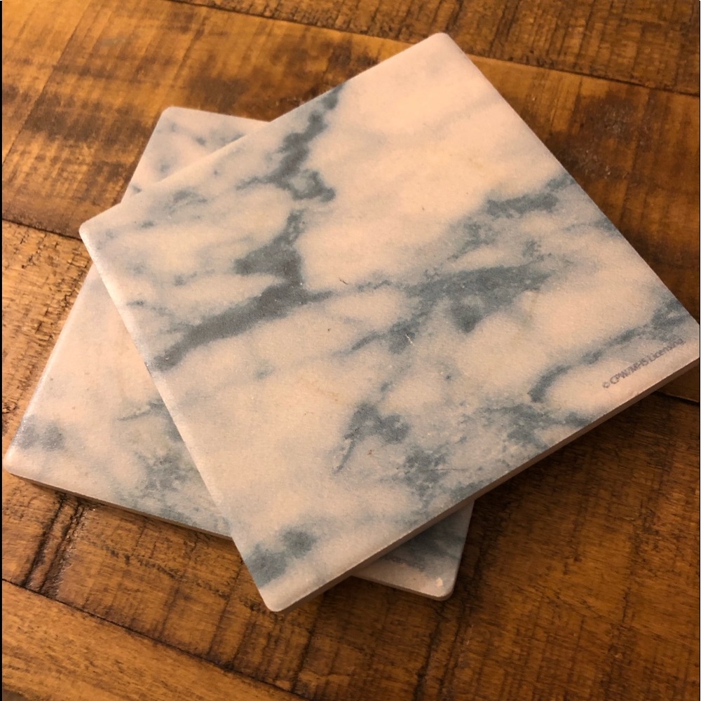 Two blue marble coasters